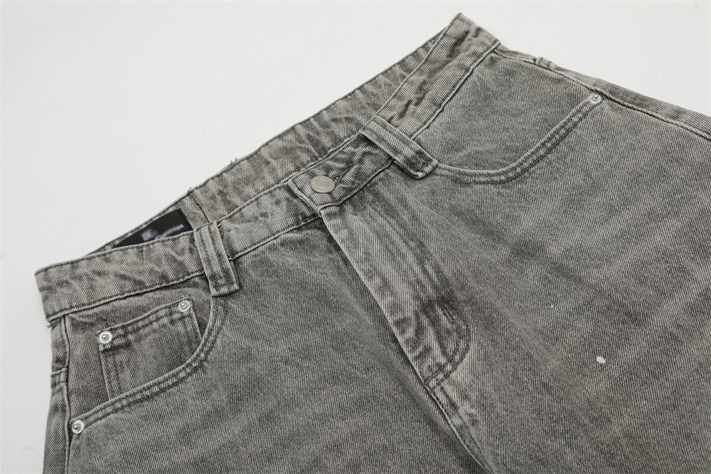 Grey Mud Wash Balloon Jeans with Splattered Paint Detail |Low MOQ