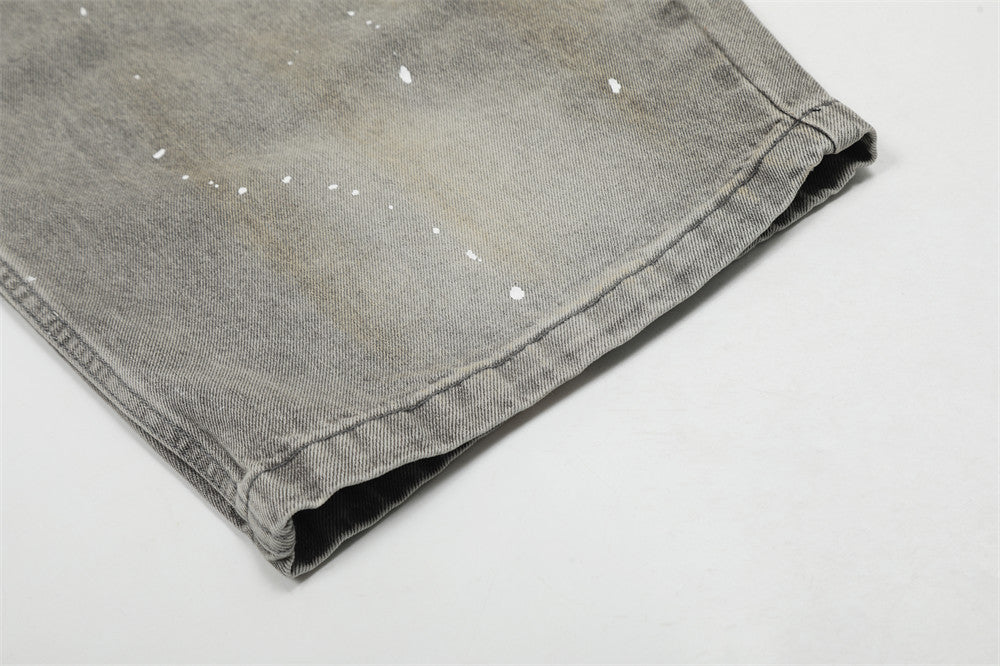 Grey Mud Wash Balloon Jeans with Splattered Paint Detail |Low MOQ