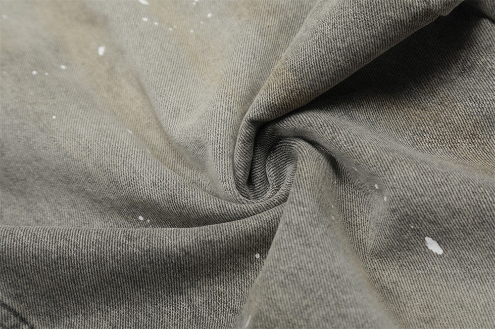Grey Mud Wash Balloon Jeans with Splattered Paint Detail |Low MOQ