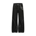 Dark Wide-Leg Floral Jeans |Low MOQ