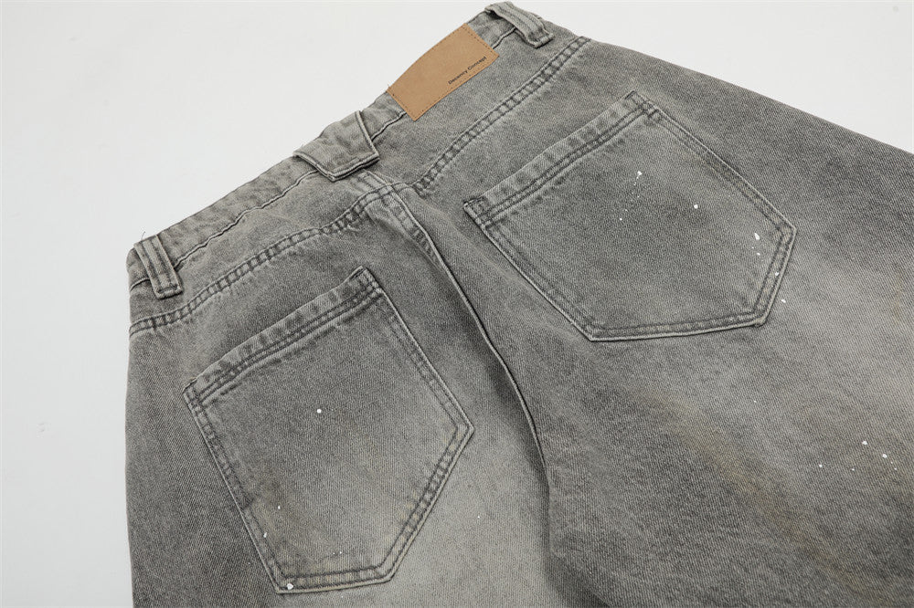 Grey Mud Wash Balloon Jeans with Splattered Paint Detail |Low MOQ