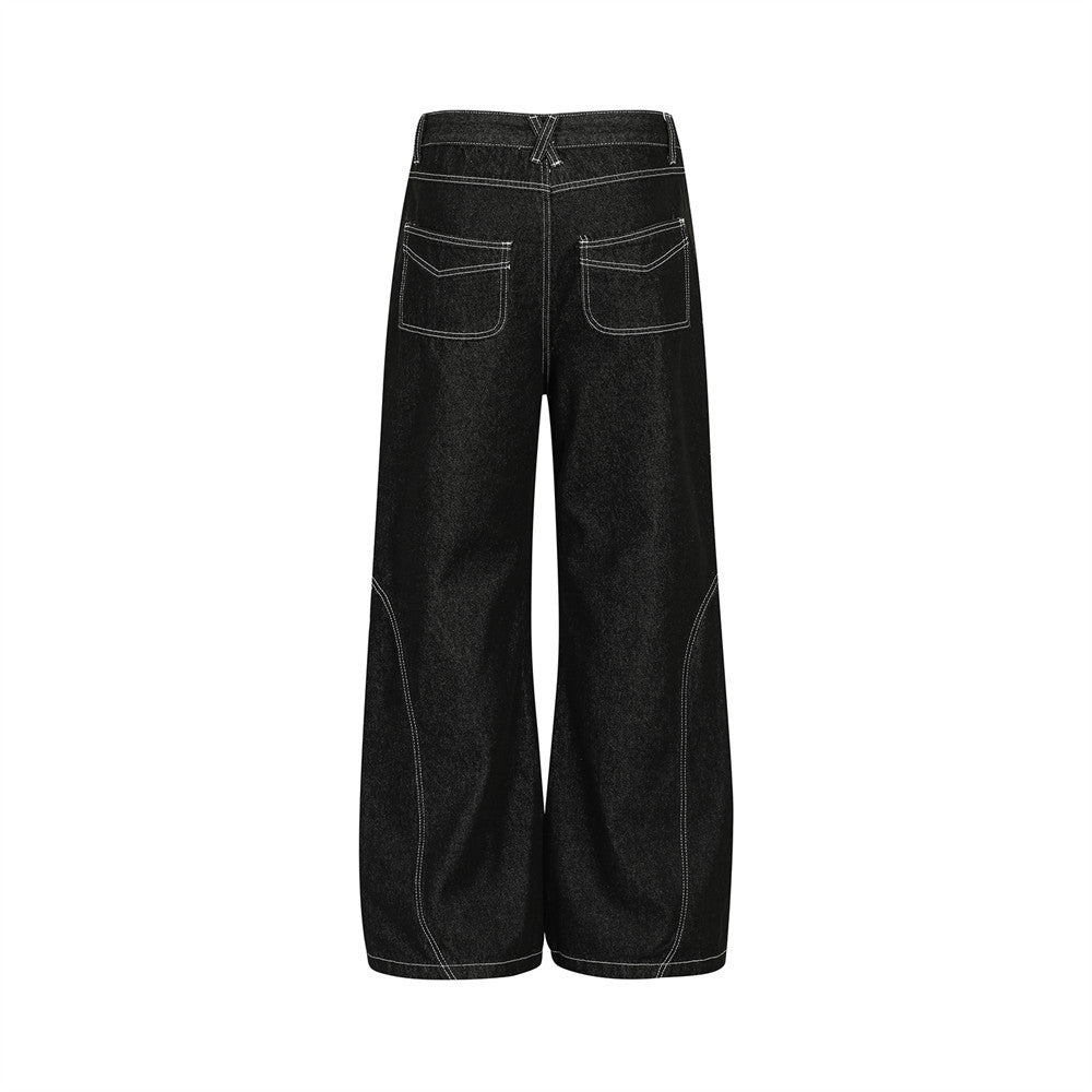 Dark Wide-Leg Floral Jeans |Low MOQ